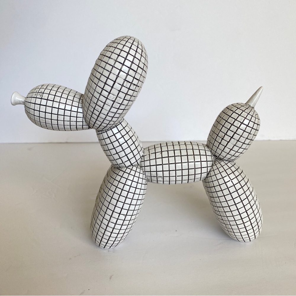 Balloon Dog Resin Figure White Disco Grid Home Office Decor Modern Art Boihegu